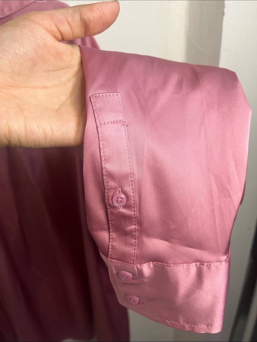 Express Satin Button-Down Blouse in Pink - Picture 5 of 6